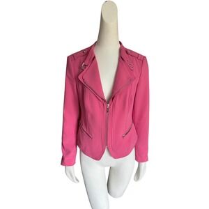 White House Black Market Pink Moto Jacket Size 10 Asymmetrical Zip Biker Blazer